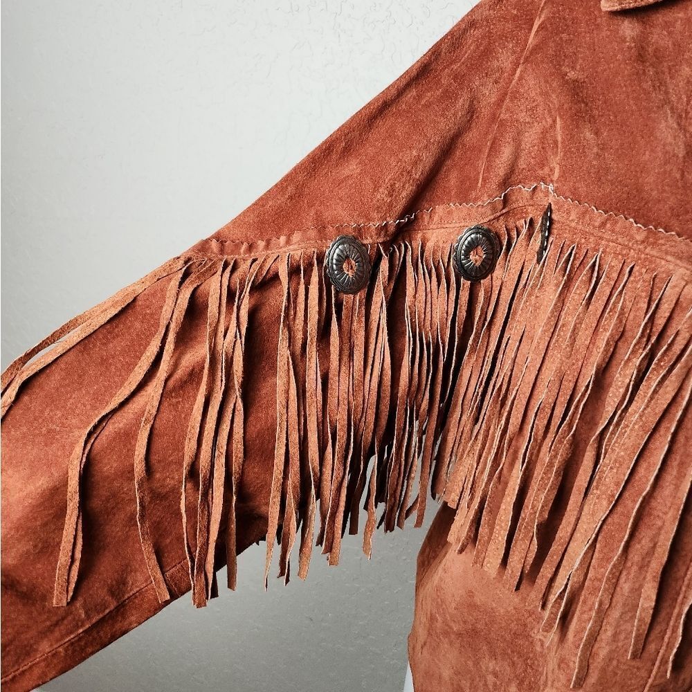 Lew Magram Vintage Western Fringe Long Sleeve Shirt Jacket Brown Orange Size S - Picture 4 of 10